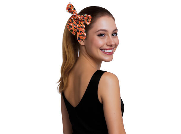 Hårsløyfe - Oransje m/Halloweendesign 1 Hårsløyfe m/strikk i PVC 