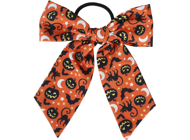 Hårsløyfe - Oransje m/Halloweendesign 1 Hårsløyfe m/strikk i PVC 