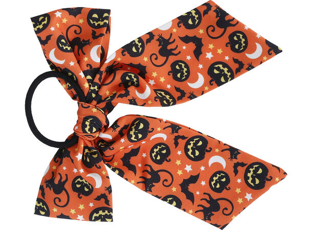 Hårsløyfe - Oransje m/Halloweendesign 1 Hårsløyfe m/strikk i PVC 