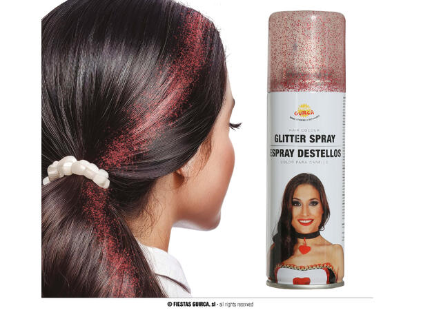 Hårspray glitter - Rød 1 boks med hårspray - 125ml 