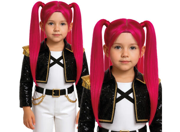 K-pop - Pink - Parykk  m/Musefletter 1 Parykk i kunstig hår til barn 