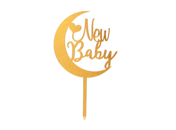 Kaketopp "New Baby" - Gull 1 Kaketopp i plast - 17x10cm 