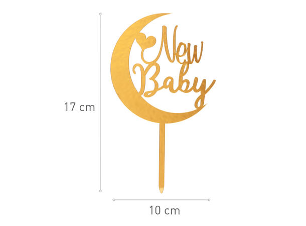 Kaketopp "New Baby" - Gull 1 Kaketopp i plast - 17x10cm 