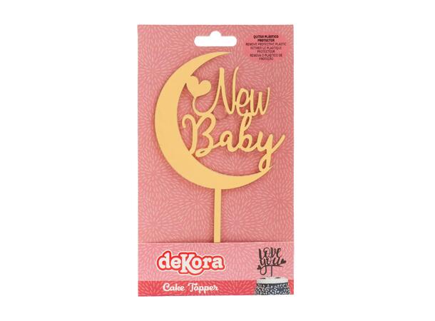 Kaketopp "New Baby" - Gull 1 Kaketopp i plast - 17x10cm 