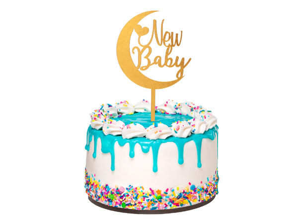 Kaketopp "New Baby" - Gull 1 Kaketopp i plast - 17x10cm 