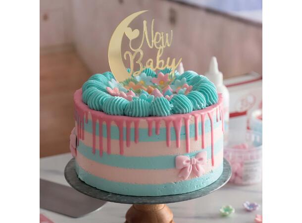 Kaketopp "New Baby" - Gull 1 Kaketopp i plast - 17x10cm 