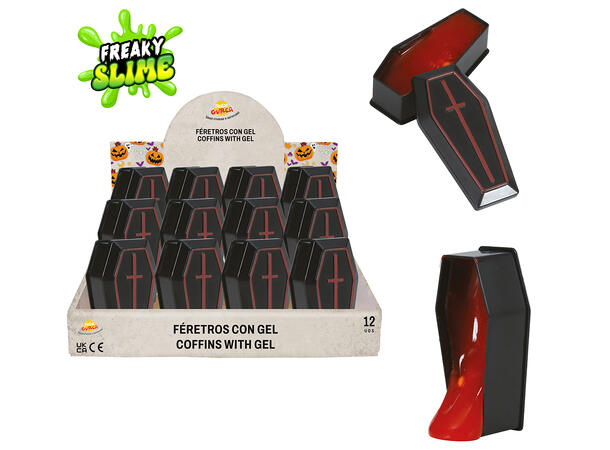 Kister med rødt slim Display med 12 kister - 7x3cm 