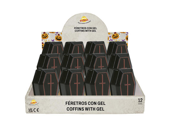 Kister med rødt slim Display med 12 kister - 7x3cm 