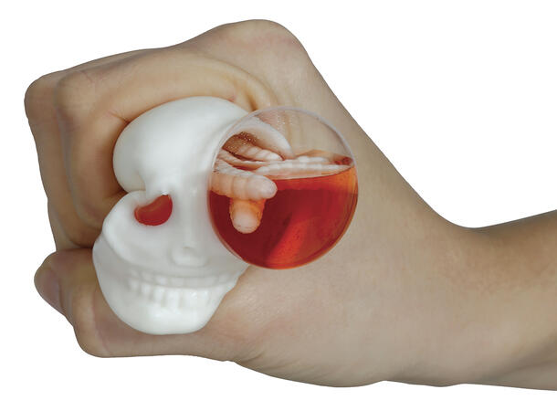 Klembare hodeskaller med hjerne Display med 12 skaller i gummi - 8cm 