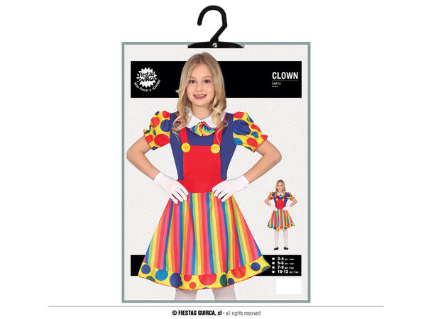 Klovn - Fargerik - Kjole 1 Barnekostyme til jente - Str 3-4 År 