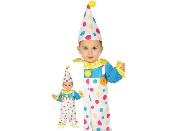 Klovn med prikker - Fargerik 1 Babykostyme - Str 12-18 Mnd 