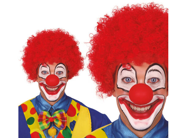 Klovneparykk m/krøller - Rød 1 Parykk i syntetisk hår til voksen 