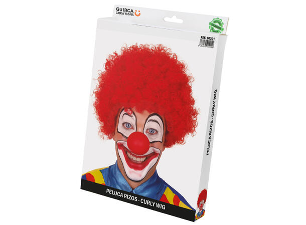 Klovneparykk m/krøller - Rød 1 Parykk i syntetisk hår til voksen 