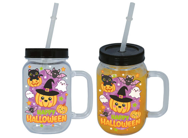 Kopp - "HAPPY HALLOWEEN" 1 Kopp m/lokk og sugerør i plast - 14cm 