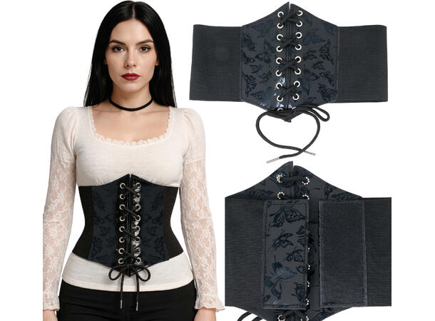 Korsett til voksen - Sort m/sommerfugler 1 Korsett i polyester - onesize 