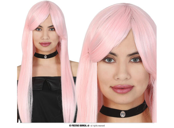 Lang lys rosa parykk 1 Parykk i syntetisk hår - Dame 
