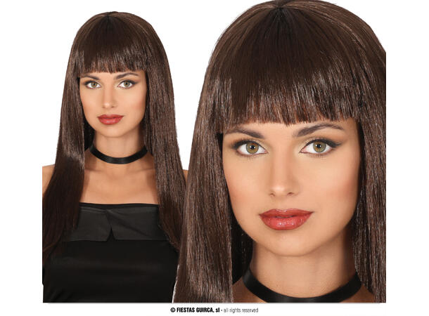 Lang parykk med lugg - Brun 1 Parykk i syntetisk hår - 120gr - Dame 