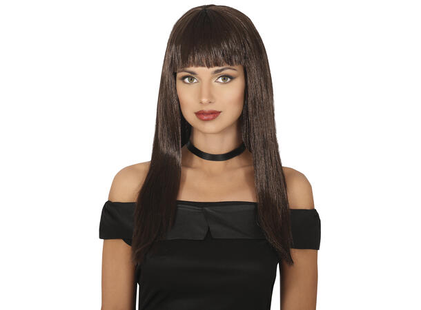 Lang parykk med lugg - Brun 1 Parykk i syntetisk hår - 120gr - Dame 