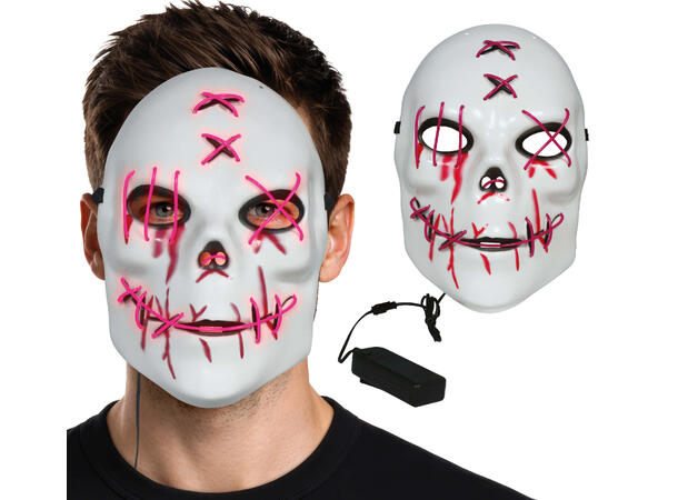 Maske - Hvit med rødt lys 1 Maske i metall/PVC m/Lys 