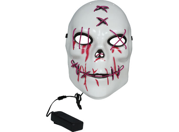Maske - Hvit med rødt lys 1 Maske i metall/PVC m/Lys 