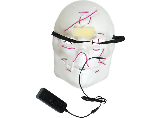 Maske - Hvit med rødt lys 1 Maske i metall/PVC m/Lys 
