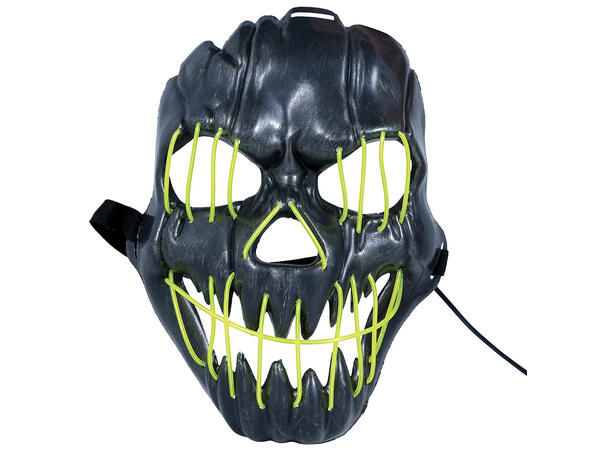 Maske - Skummelt smil - Sort m/grønt lys 1 Maske i metall/PVC m/Lys 