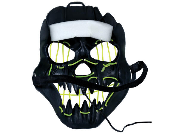 Maske - Skummelt smil - Sort m/grønt lys 1 Maske i metall/PVC m/Lys 