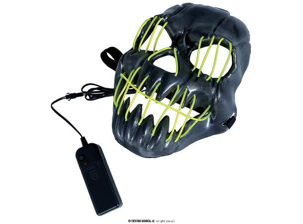 Maske - Skummelt smil - Sort m/grønt lys 1 Maske i metall/PVC m/Lys 