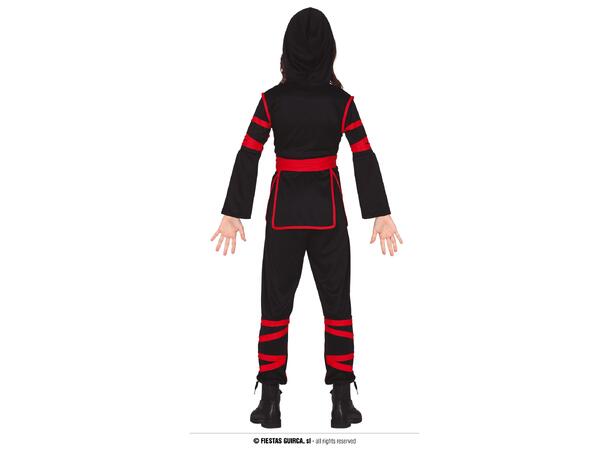 Ninja - Sort/Rød 1 Barnekostyme til jente - Str 7-9 År 