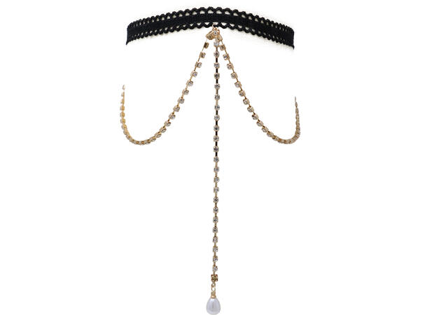 Overarmskjede i sort/gull m/diamanter 1 Kjede til overarm i metall/PVC 