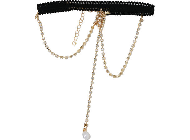 Overarmskjede i sort/gull m/diamanter 1 Kjede til overarm i metall/PVC 