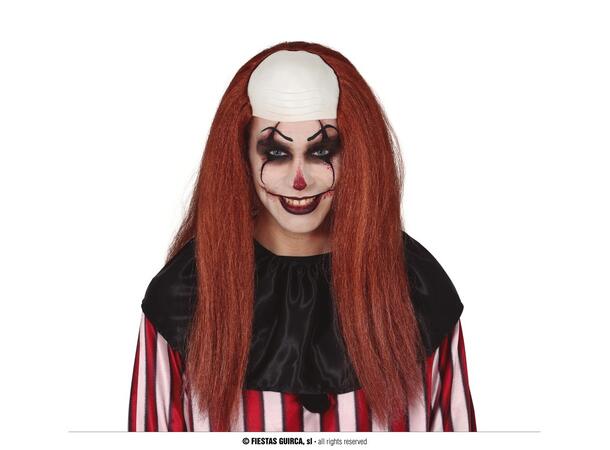 Pakykk skallet med langt brunt hår 1 Parykk i lateks og syntetisk hår 