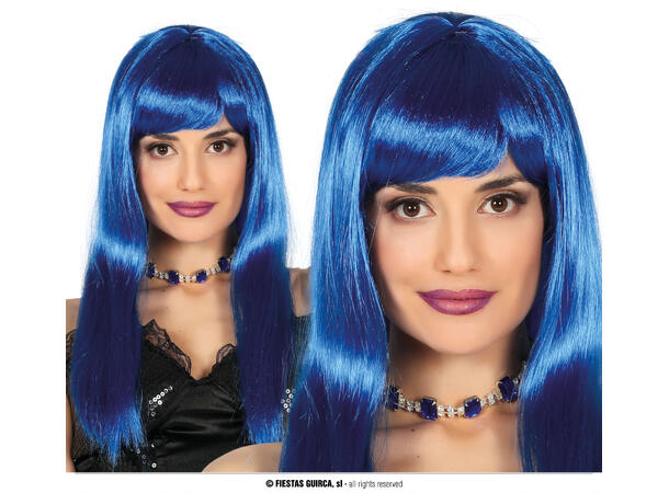 Partykk lang med lugg - Mørkeblå 1 Parykk i syntetisk hår 