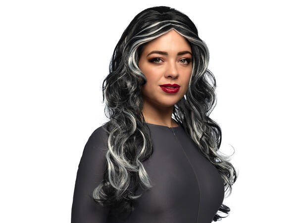 Parykk -  Heks - Sort/grå m/krøller 1 Dameparykk - Onesize 