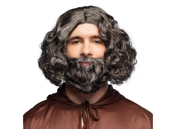 Parykk -  Joseph sort/grå m/skjegg 1 Herreparykk - Onesize 