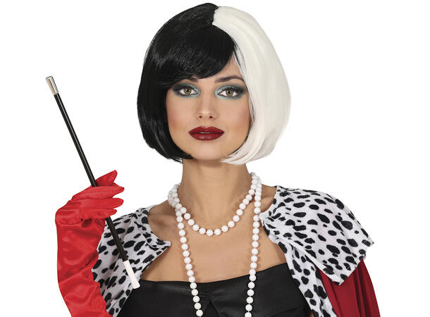 Parykk bob  - Sort og hvit 1 Parykk i syntetisk hår 