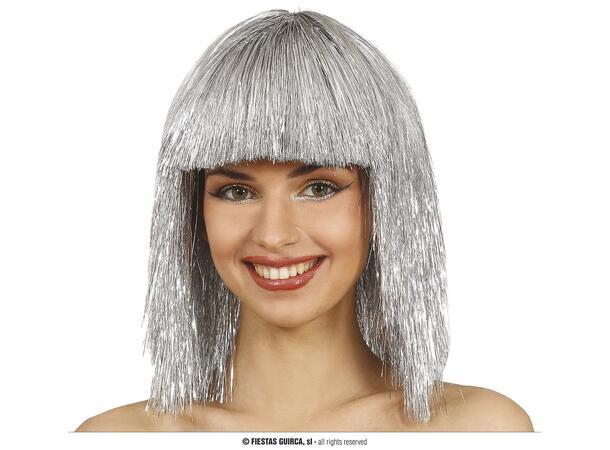 Parykk halvlang m/lugg - Sølv 1 Parykk i syntetisk hår/PVC 