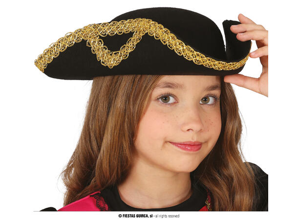 Pirathatt m/gullkant 1 Hatt i filt til barn - Onesize 