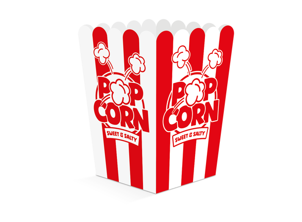Popcorn beger - Røde striper 8 Popcornbokser i papir - 8,5x85x18cm 