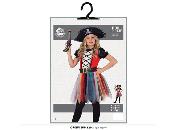 Priratkostyme - Kjole - Sort/Hvit/Rød 1 Barnekostyme til jente - Str 5-6 År 