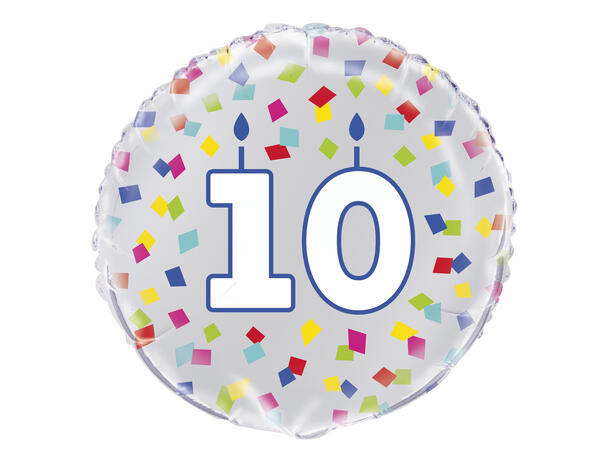 Rainbow Confetti Bursdag - "10" 1 Folieballong - 46cm (18")
