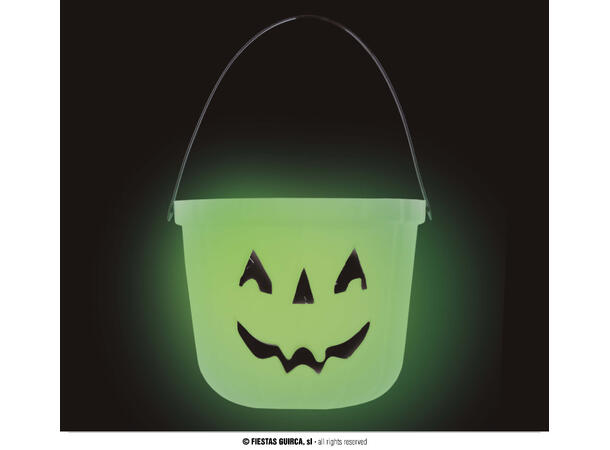 Selvlysende gresskarbøtte 1 Bøtte i PVC - Selvlysende - 15x19cm 