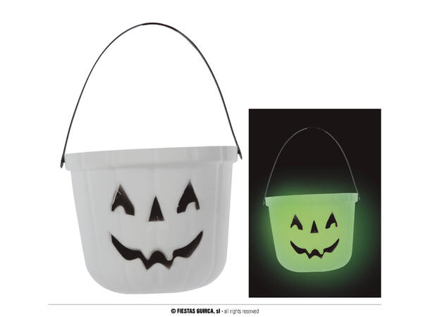 Selvlysende gresskarbøtte 1 Bøtte i PVC - Selvlysende - 15x19cm 