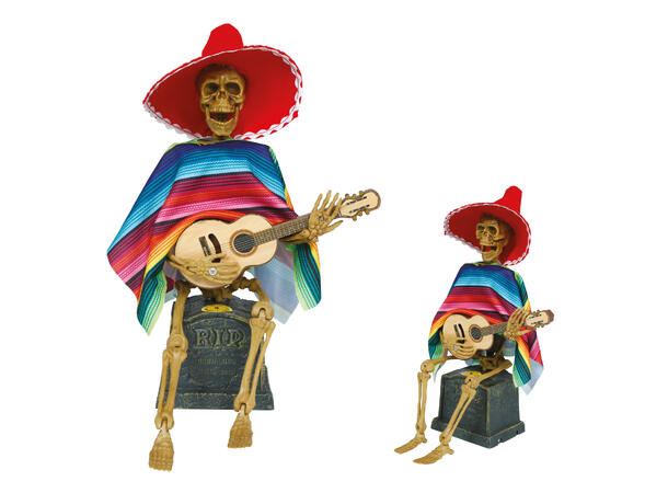 Skrekkfigur -Skjelett Mexikansk gitarist 1 Figur m/lyd/lys/begegelse - 32x10cm 