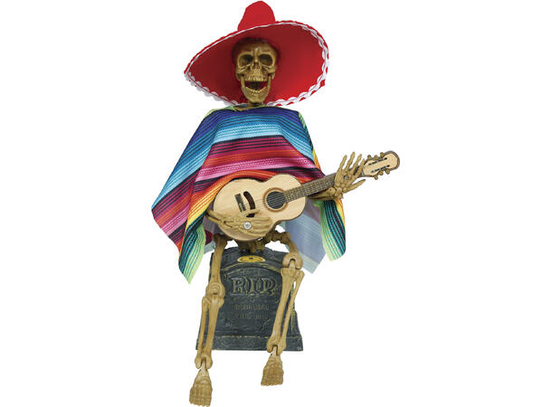 Skrekkfigur -Skjelett Mexikansk gitarist 1 Figur m/lyd/lys/begegelse - 32x10cm 