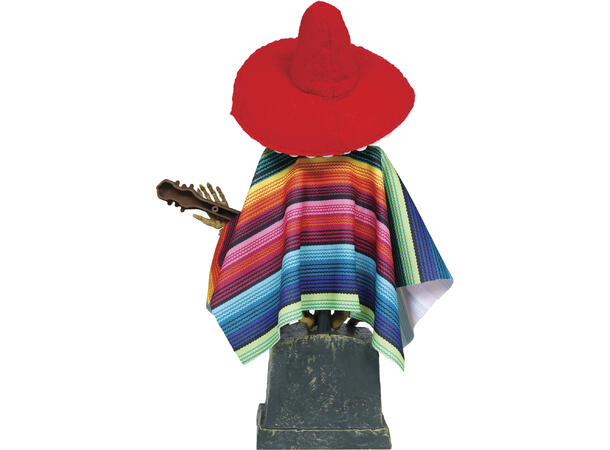 Skrekkfigur -Skjelett Mexikansk gitarist 1 Figur m/lyd/lys/begegelse - 32x10cm 