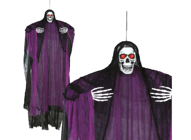 Skrekkfigur - Hengende skjelett - lilla 1 Figur m/lyd/lys/begegelse - 100cm 