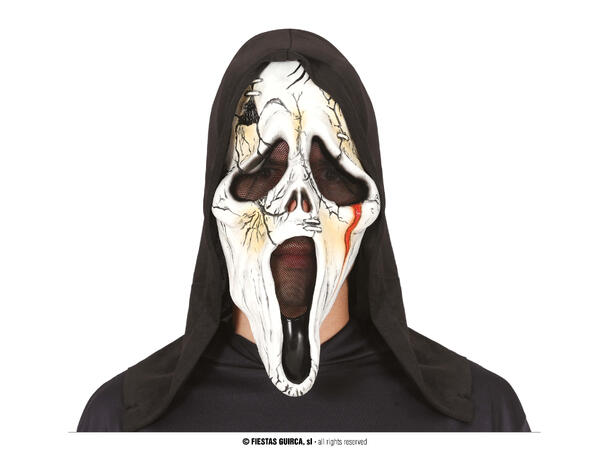 Skrikmaske med hette - krakelert 1 Maske m/hette i lateks og polyester 