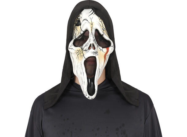 Skrikmaske med hette - krakelert 1 Maske m/hette i lateks og polyester 