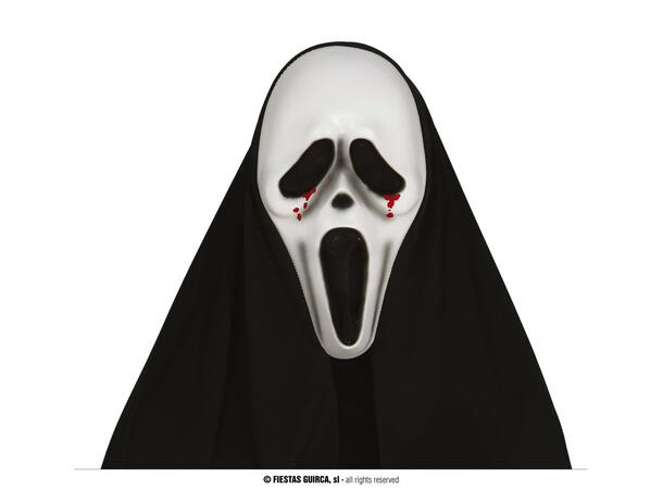 Skrikmaske med hette 1 Maske i PVC/polyester 
